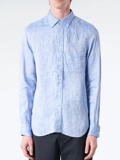 Fashion - Linen Oxford Button Down in Blue Button-Ups