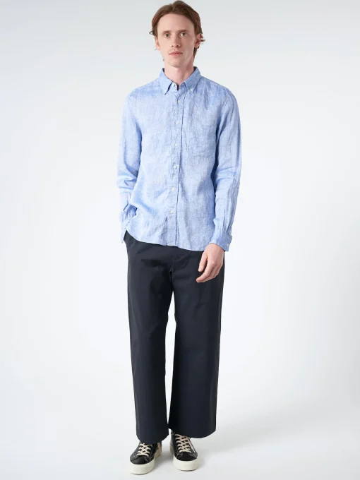 Fashion - Linen Oxford Button Down in Blue Button-Ups