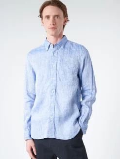 Fashion - Linen Oxford Button Down in Blue Button-Ups