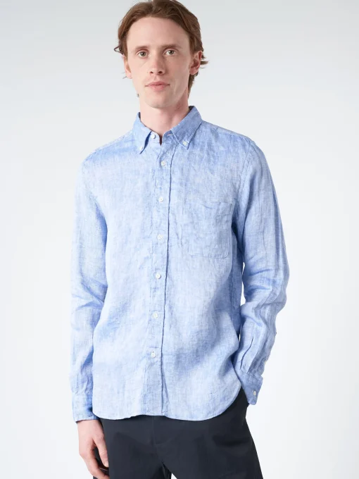 Fashion - Linen Oxford Button Down in Blue Button-Ups