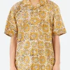New - Open Collar Sunflower Block Print Shirt in Button-Ups