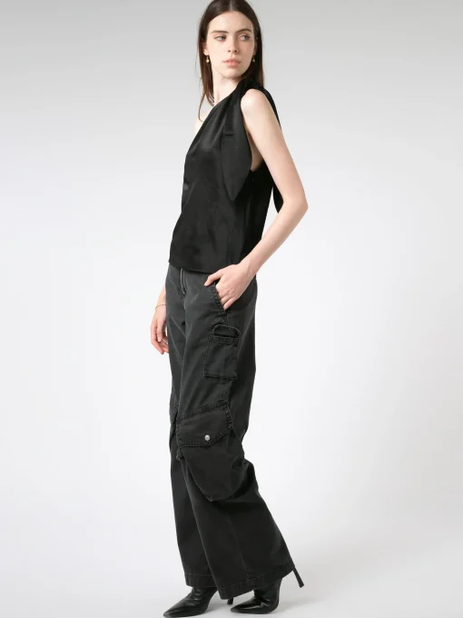 Outlet - Asymmetric Tie Neck Tank in Black Women Tops & Blouses