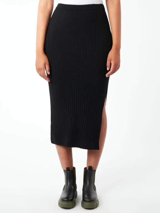 Online - Rib Knit Skirt in Black Women Skirts