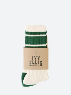 Sale - The Namath Vintage Sport Cotton Crew in Cream and Green Socks