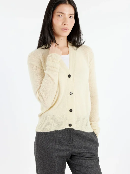 Discount - Alpaca Cardigan in Pale Yellow Women Tops & Blouses | Knitwear