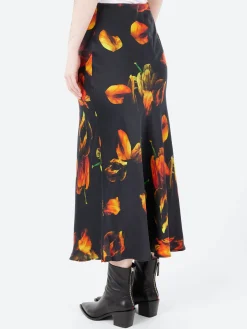 New - Long Bias Cut Skirt in Tulipa Black Women Skirts