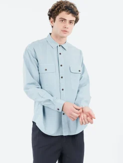 Outlet - Garment Dyed Oxford Workwear Shirt in Mist Blue Button-Ups
