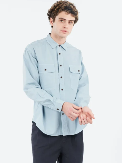 Outlet - Garment Dyed Oxford Workwear Shirt in Mist Blue Button-Ups