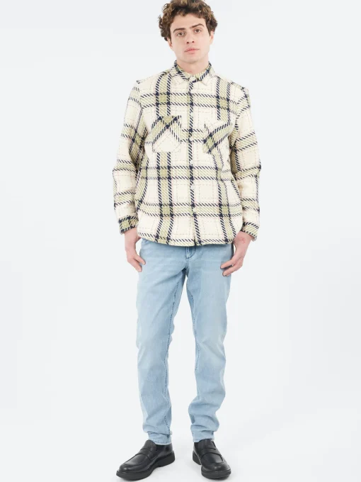 Clearance - Whiting Overshirt in Ecru and Sage Harp Check Outerwear